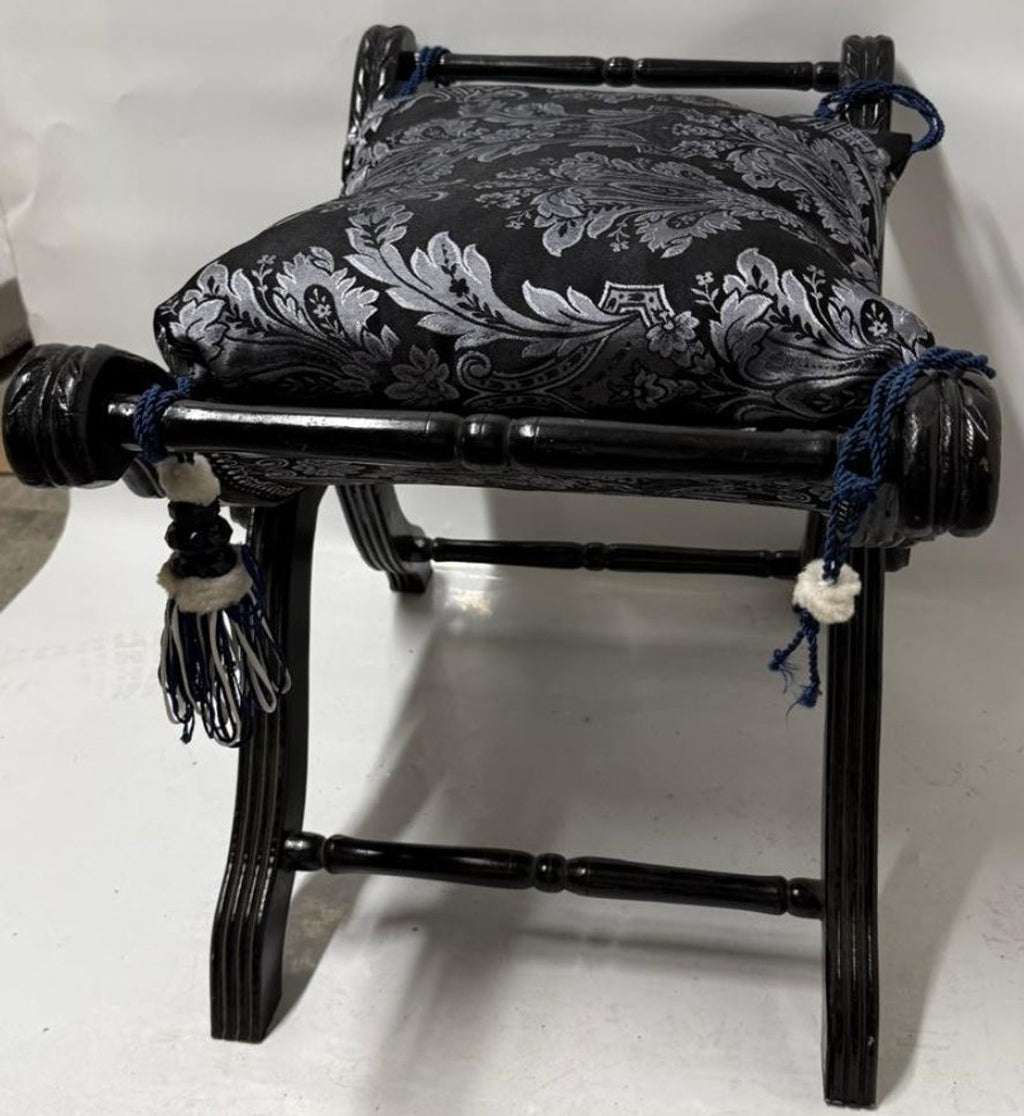 Barock Kreuzhocker mit Kissen Schwarz / Grau - Barockstil Möbel