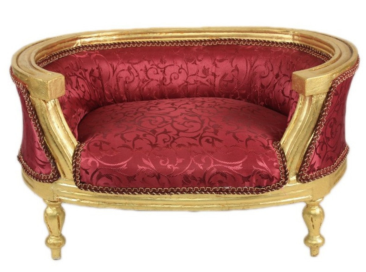 Barock Hunde & Katzen Sofa Bordeaux Muster / Gold - Hundesessel Sitz Hundebett Katzenbett Hund Katze Möbel