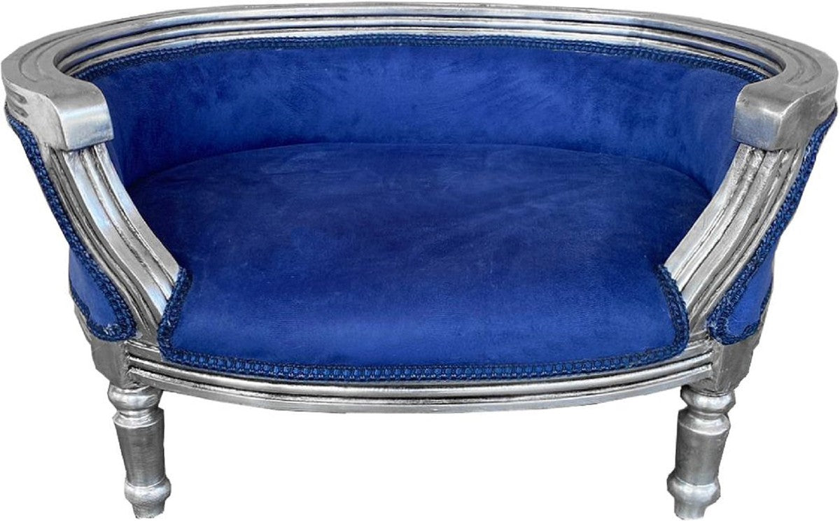 Barock Hunde & Katzen Sofa Royalblau / Silber - Handgefertigtes Hundebett & Katzenbett im Barockstil - Barock Tiermöbel