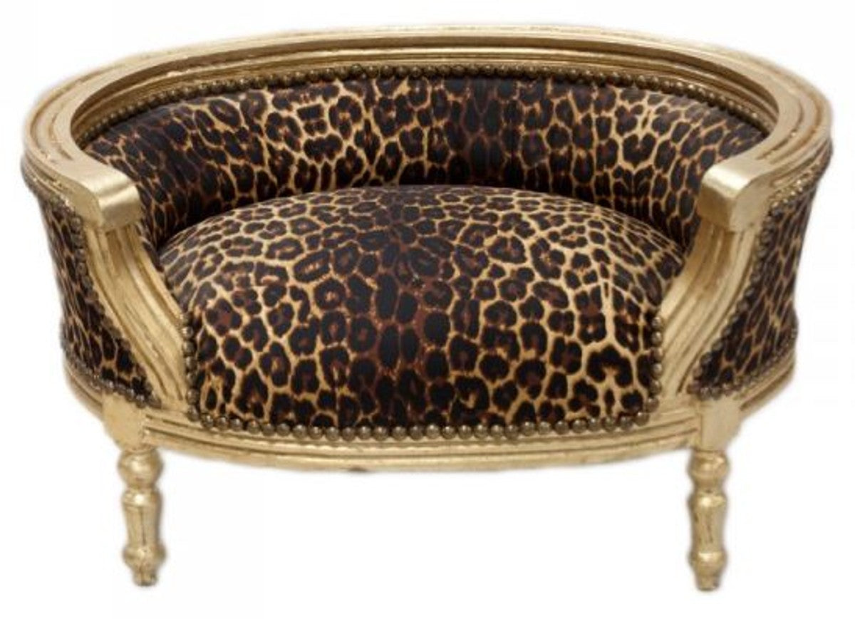Barock Hunde & Katzen Sofa Leopard / Gold Hundebett & Katzenbett