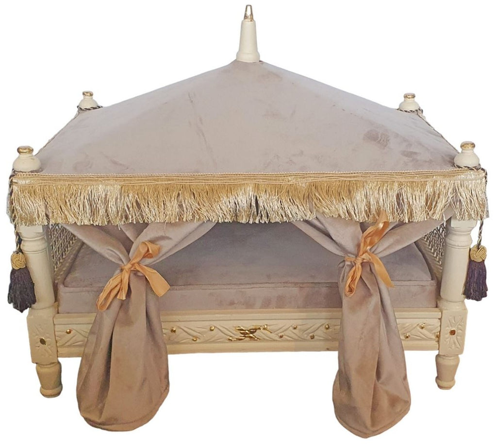 Barock Hundebett Grau / Creme / Gold - Handgefertigtes Antik Stil Hundebett - Prunkvolle Hunde Möbel im Barockstil - Antik Stil Tiermöbel - Barock Tiermöbel