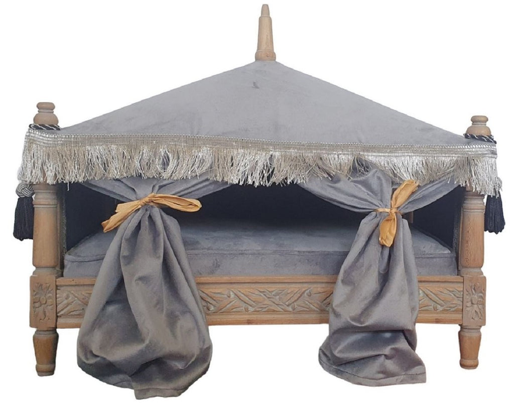 Barock Hundebett Grau / Braun - Handgefertigtes Antik Stil Hundebett - Prunkvolle Hunde Möbel im Barockstil - Antik Stil Tiermöbel - Barock Tiermöbel