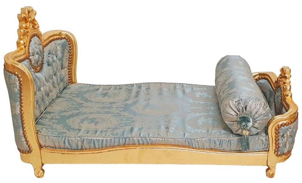 Barock Hundebett Grün Muster / Antik Gold - Handgefertigtes Antik Stil Hundebett - Prunkvolle Hunde Möbel im Barockstil - Antik Stil Tiermöbel - Barock Tiermöbel