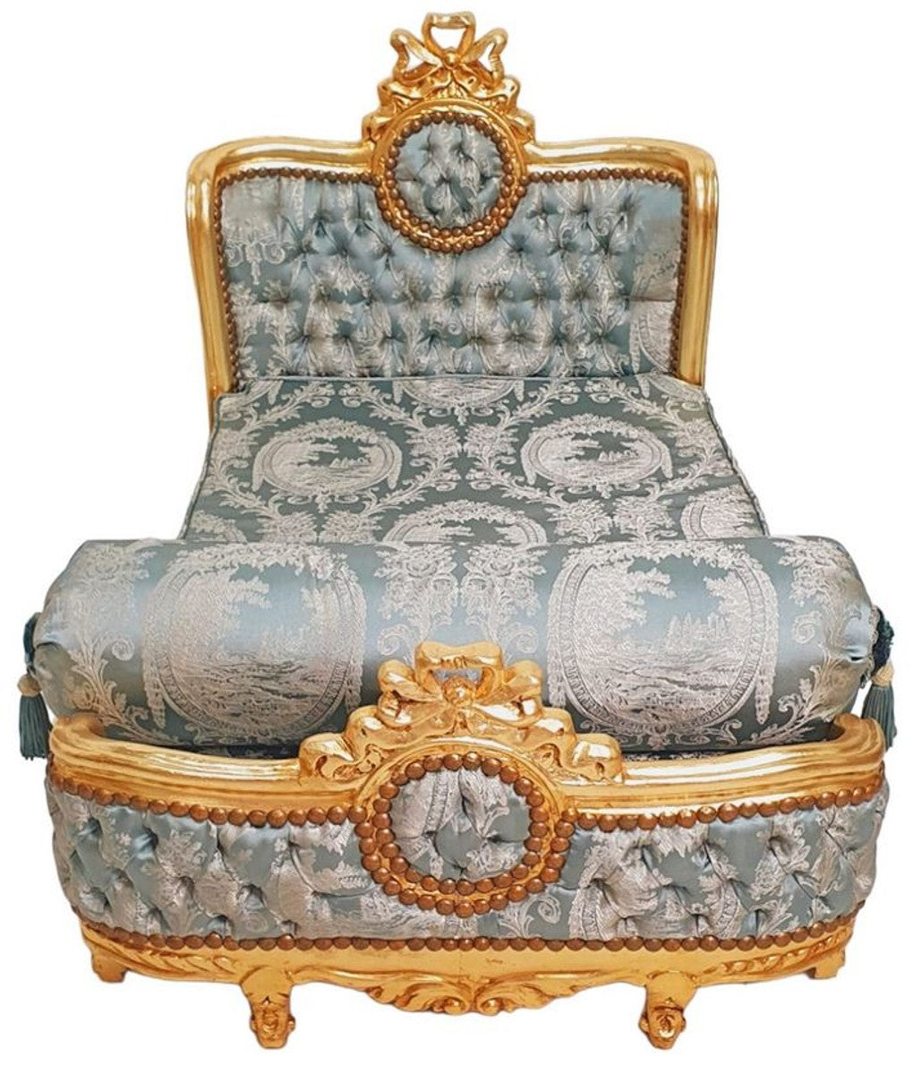 Barock Hundebett Grün Muster / Antik Gold - Handgefertigtes Antik Stil Hundebett - Prunkvolle Hunde Möbel im Barockstil - Antik Stil Tiermöbel - Barock Tiermöbel