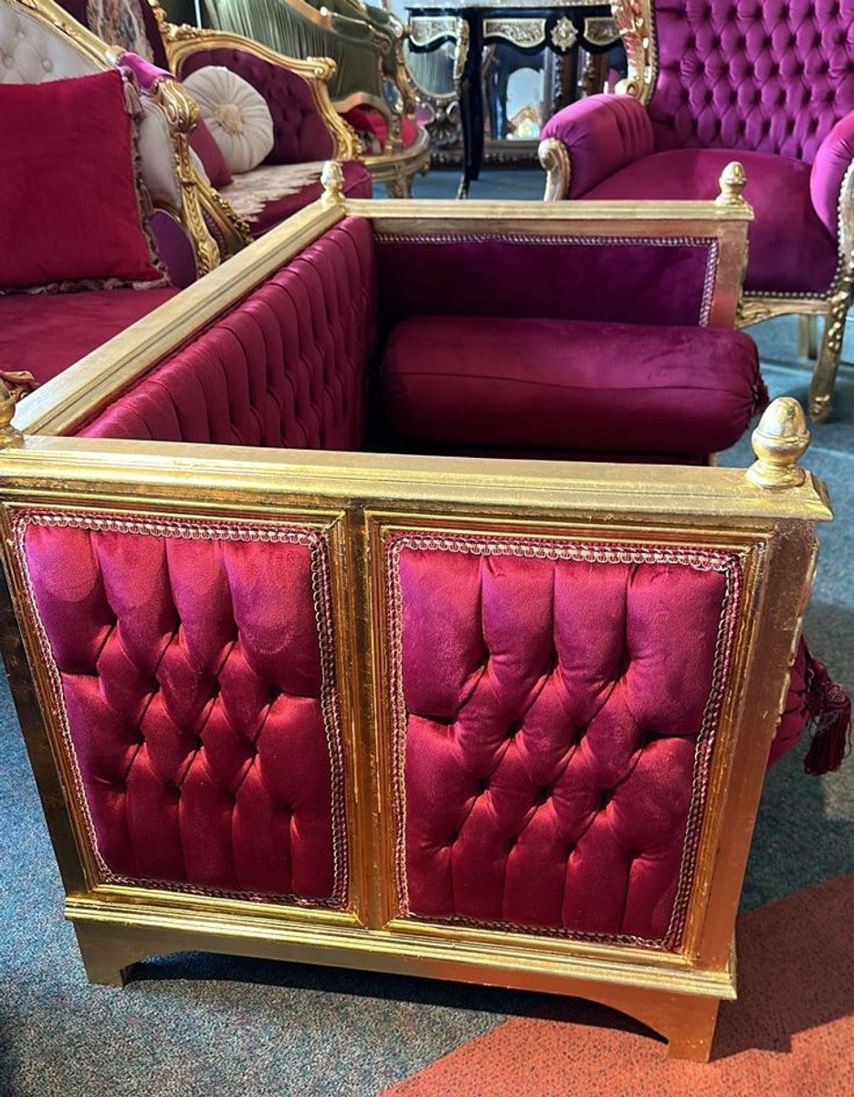 Barock Hundebett Lila / Gold - Handgefertigtes Antik Stil Hundebett - Prunkvolle Hunde Möbel im Barockstil - Antik Stil Tiermöbel - Barock Tiermöbel