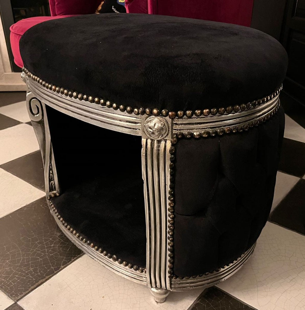 Barock Hundebett & Katzenbett Schwarz / Silber - Handgefertigtes Hunde & Katzen Sofa im Barockstil - Barock Hunde & Katzen Möbel - Barock Tiermöbel - Edel & Prunkvoll