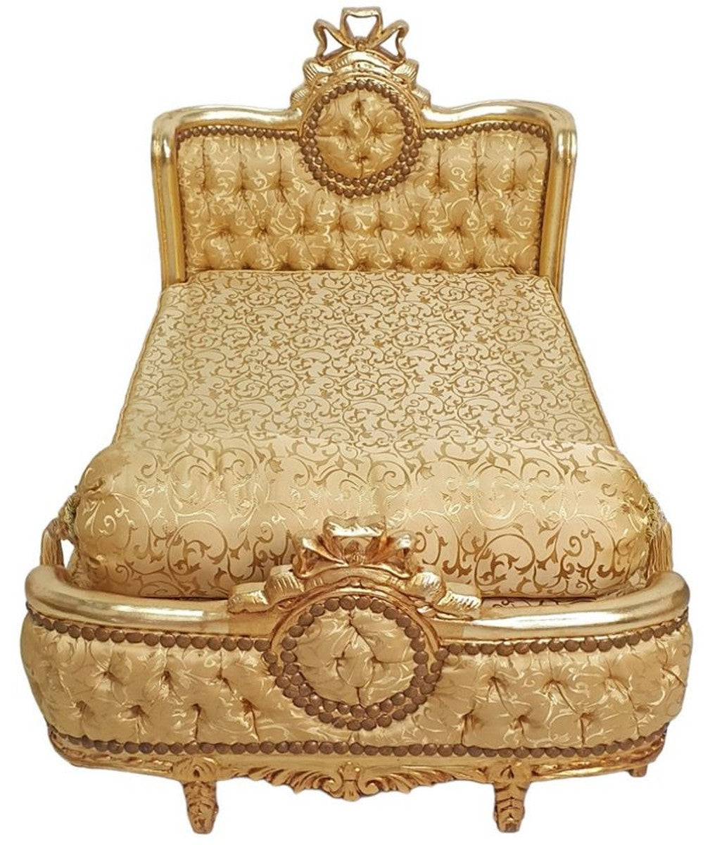 Barock Hundebett Gold Muster / Antik Gold - Handgefertigtes Antik Stil Hundebett - Prunkvolle Hunde Möbel im Barockstil - Antik Stil Tiermöbel - Barock Tiermöbel