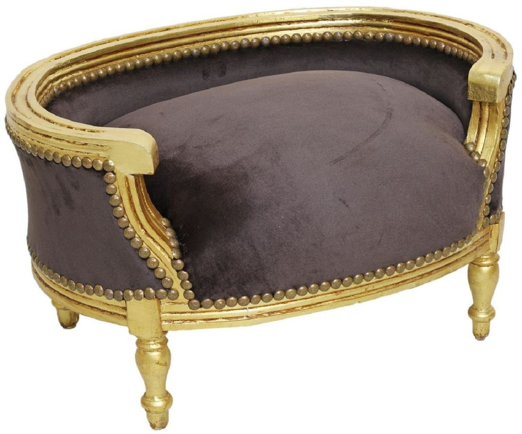 Barock Hundebett & Katzenbett Braun / Antik Gold - Handgefertigtes Hunde & Katzen Sofa im Barockstil - Barock Hunde & Katzen Möbel - Barock Tiermöbel