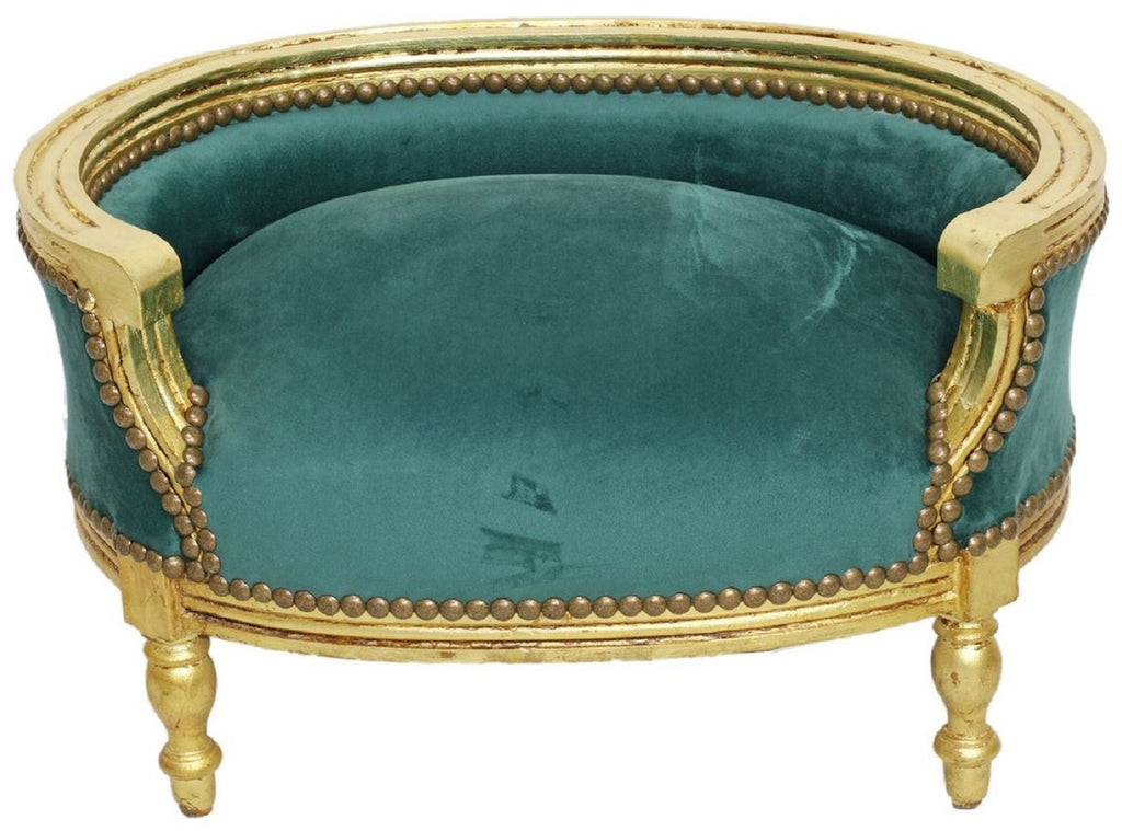 Barock Hundebett & Katzenbett Grün / Antik Gold - Handgefertigtes Hunde & Katzen Sofa im Barockstil - Barock Hunde & Katzen Möbel - Barock Tiermöbel