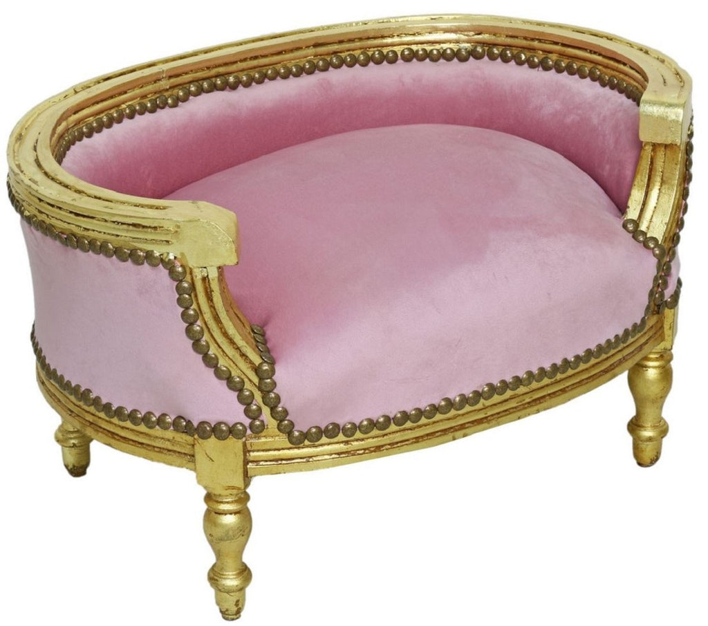 Barock Hundebett & Katzenbett Rosa / Antik Gold - Handgefertigtes Hunde & Katzen Sofa im Barockstil - Barock Hunde & Katzen Möbel - Barock Tiermöbel