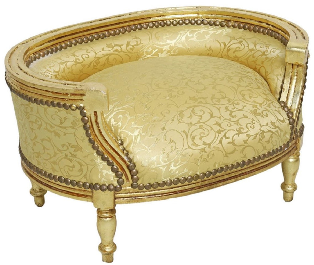 Barock Hundebett & Katzenbett Gold Muster / Antik Gold - Handgefertigtes Hunde & Katzen Sofa im Barockstil - Barock Hunde & Katzen Möbel - Barock Tiermöbel