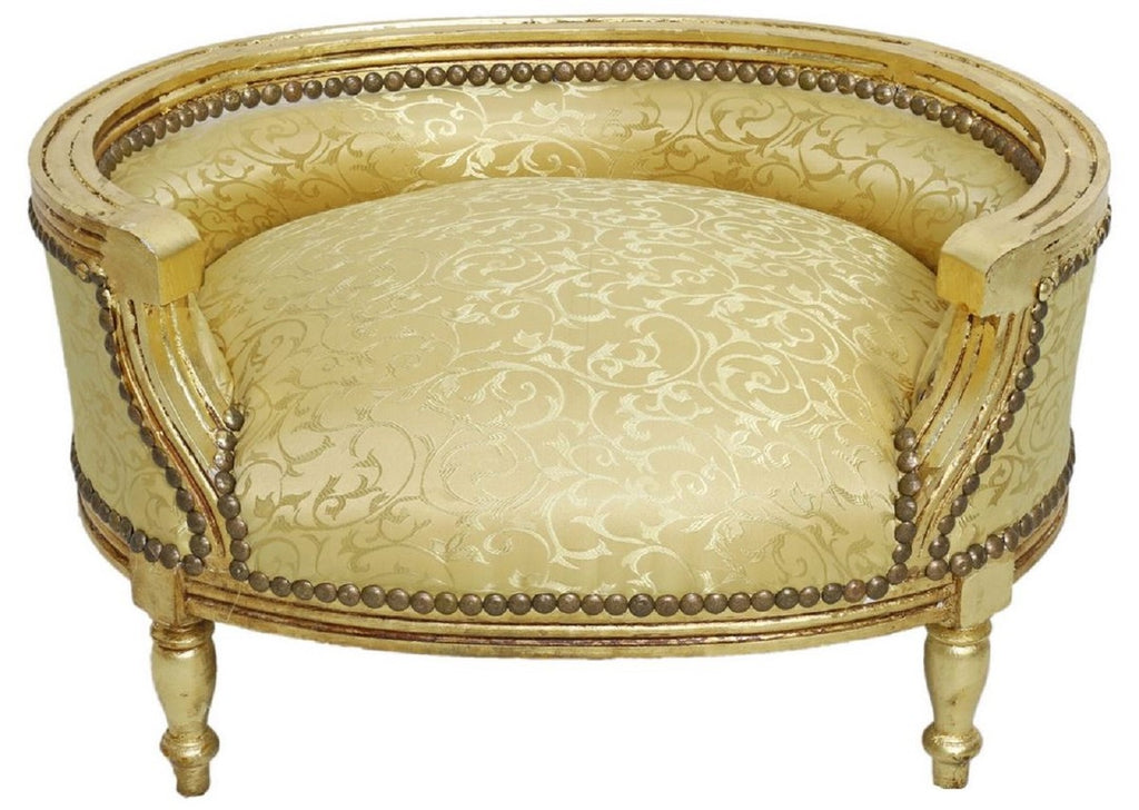 Barock Hundebett & Katzenbett Gold Muster / Antik Gold - Handgefertigtes Hunde & Katzen Sofa im Barockstil - Barock Hunde & Katzen Möbel - Barock Tiermöbel