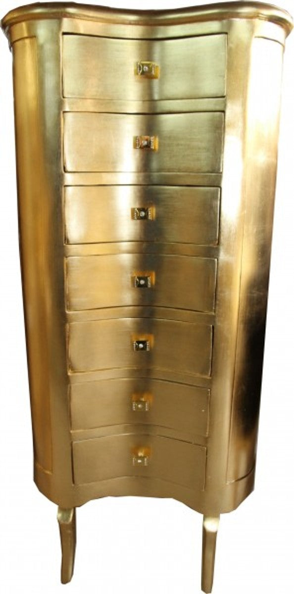 Barock Kommode Gold mit 7 Schubladen Oval - Antik Stil