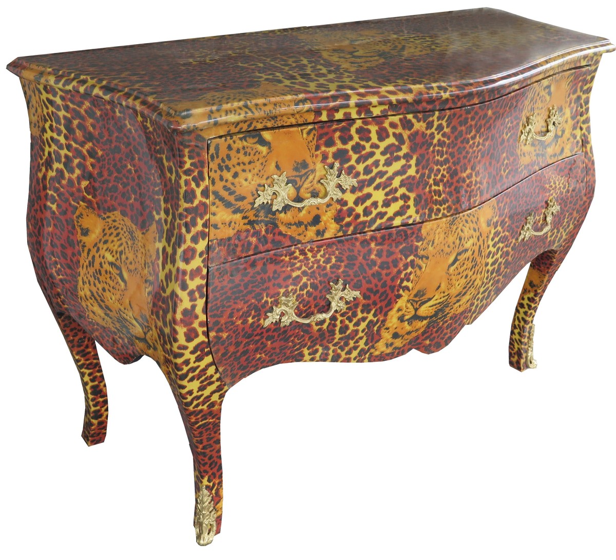 Barock Kommode Leopard mit goldenen Metall Applikationen 123 cm Mod4- Barock Möbel