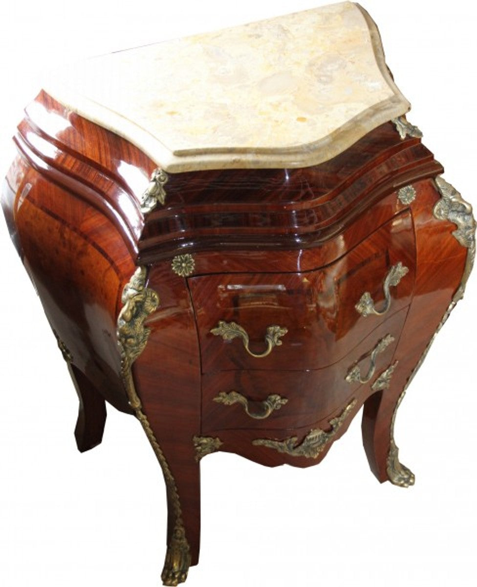 Barock Kommode Mahagoni Braun mit cremefarbener Marmorplatte - Kommode