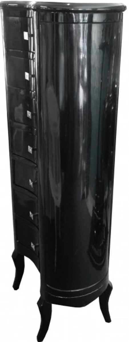 Barock Kommode Schwarz Hochglanz mit 7 Schubladen Oval - Antik Stil