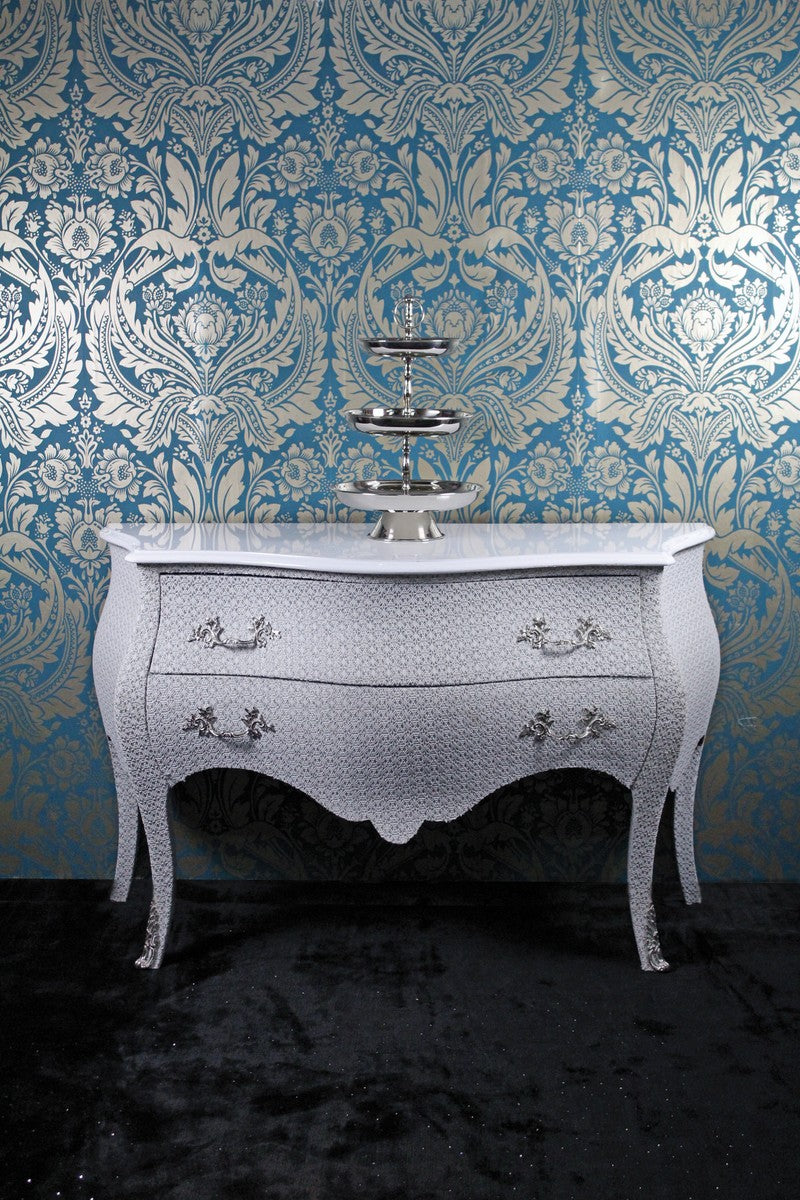 Barock Kommode Weiß Glitzerlook 120cm - Limited Edition