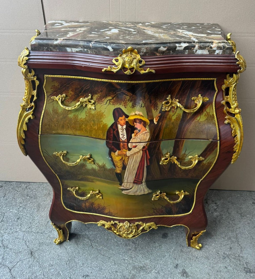 Barock Kommode mit 3 Schubladen und Marmorplatte H. 95 cm - Barock Möbel