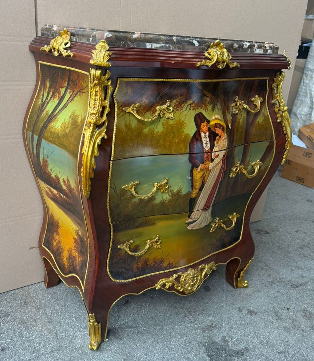Barock Kommode mit 3 Schubladen und Marmorplatte H. 95 cm - Barock Möbel