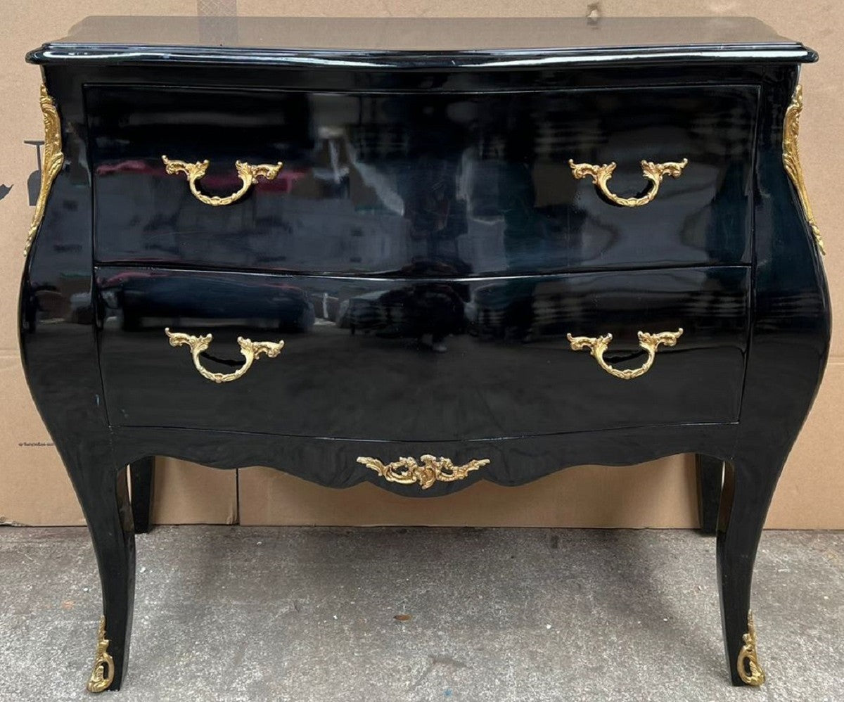 Barock Kommode mit 2 Schubladen Schwarz / Gold - Handgefertigte Massivholz Kommode im Barockstil - Handgefertigte Barock Möbel - Edel & Prunkvoll