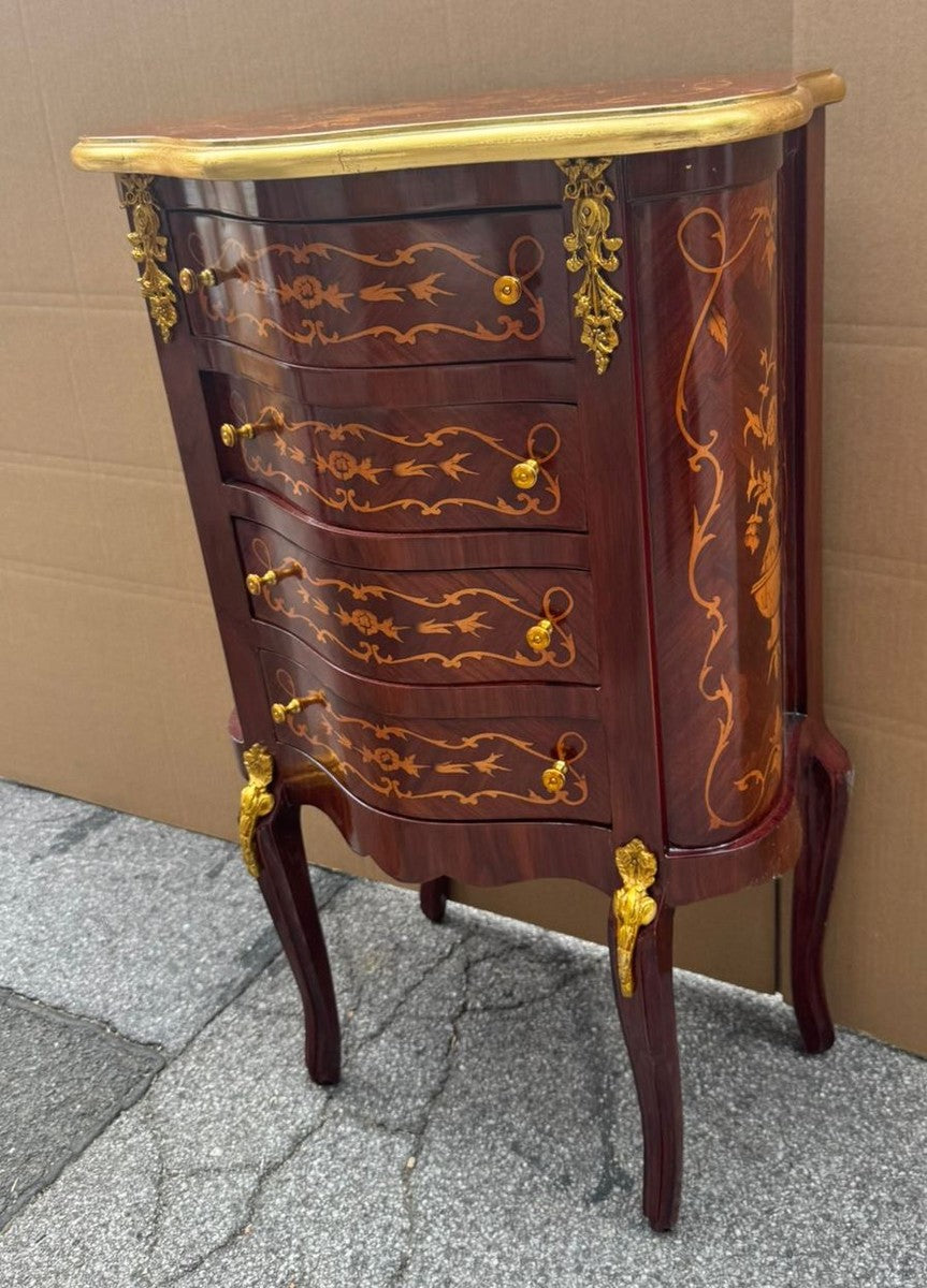 Barock Kommode mit 4 Schubladen Braun Intarsien / Gold H. 80 cm
