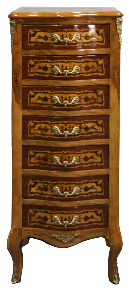 Barock Kommode mit 7 Schubladen Vogelaugen Ahorn mit Intarsien - Barock Möbel