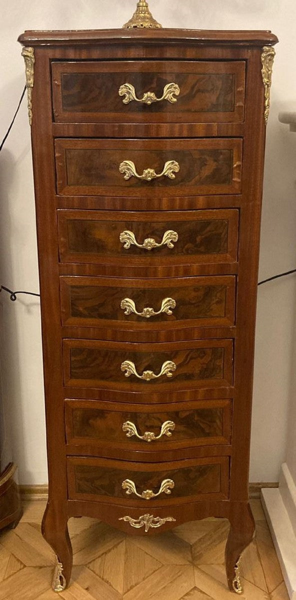 Barock Kommode mit 7 Schubladen Braun / Gold - Handgefertigter Massivholz Schrank im Barockstil - Wohnzimmer Möbel im Barockstil - Barock Möbel - Barock Einrichtung