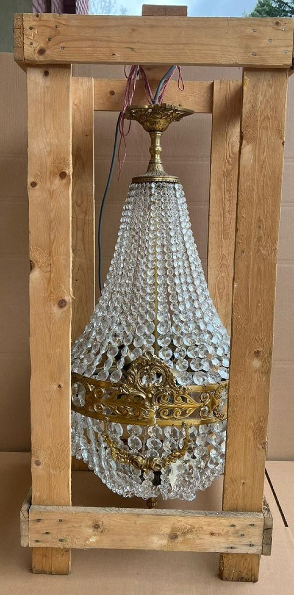 Barock Kristall Kronleuchter Messing Ø 45 x H. 95 cm - Runder Barockstil Kronleuchter - Barock Wohnzimmer Kronleuchter - Edel & Prunkvoll