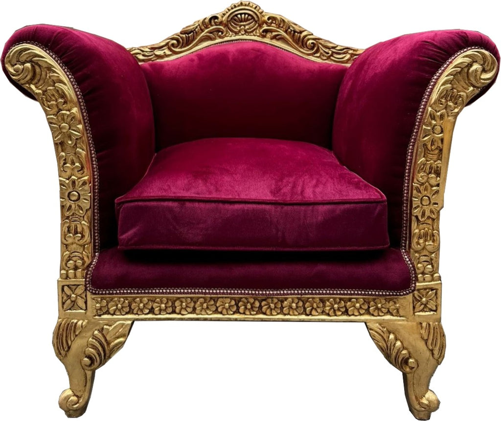 Barock Lounge Sessel Bordeauxrot / Gold - Barockstil Möbel