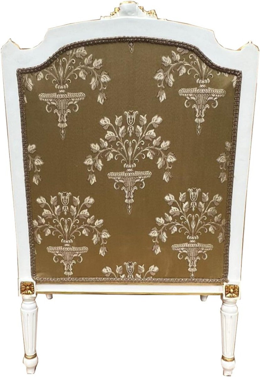 Barock Lounge Thron Sessel Empire Gold Muster / Weiß / Gold - Interior Wohnzimmer Möbel