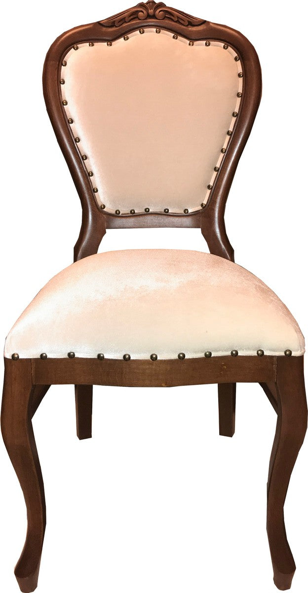 Barock Luxus Esszimmer Stuhl Braun / Creme Samtstoff Mod2 - Barock Möbel