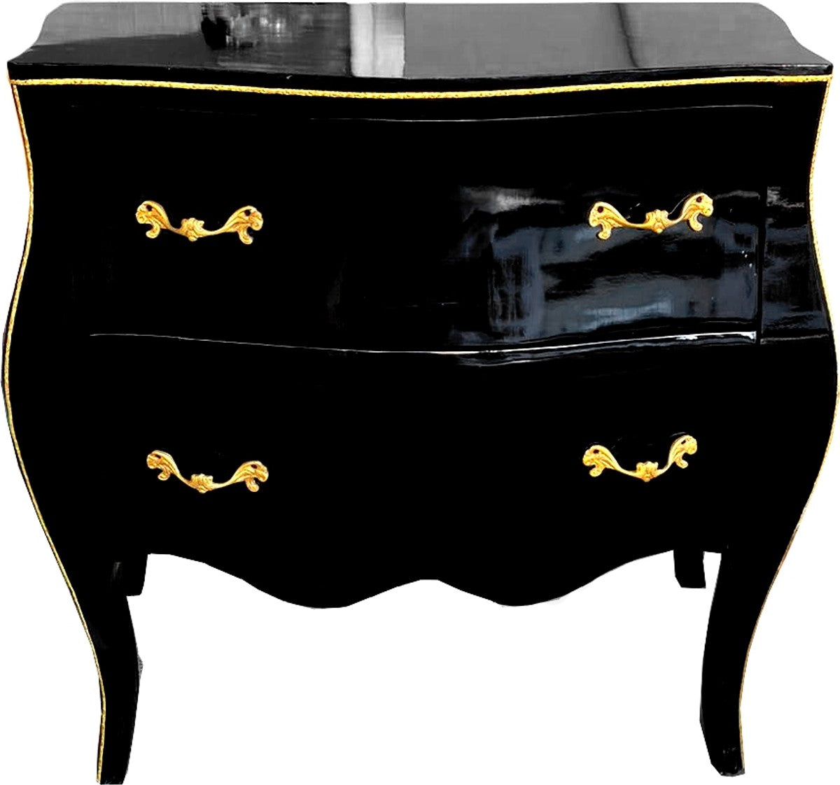 Barock Luxus Kommode Schwarz Gold mit Glasplatte 85 cm - Barock Möbel