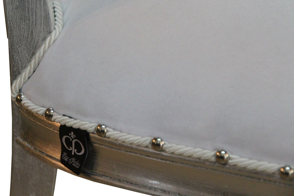 Barock Medaillon Luxus Esszimmer Stuhl ohne Armlehnen in Weiss / Silber - Limited Edition