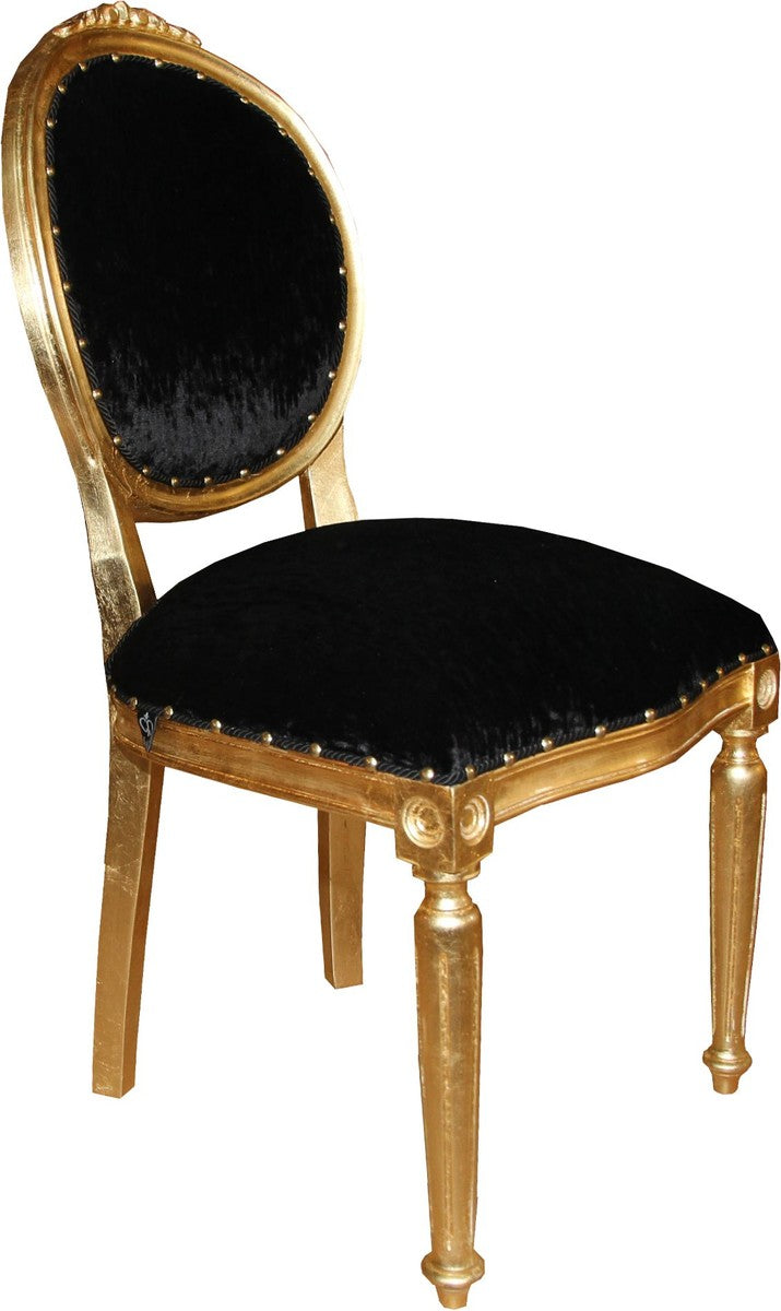 Barock Medaillon Luxus Esszimmer Stuhl ohne Armlehnen in Schwarz / Gold - Limited Edition