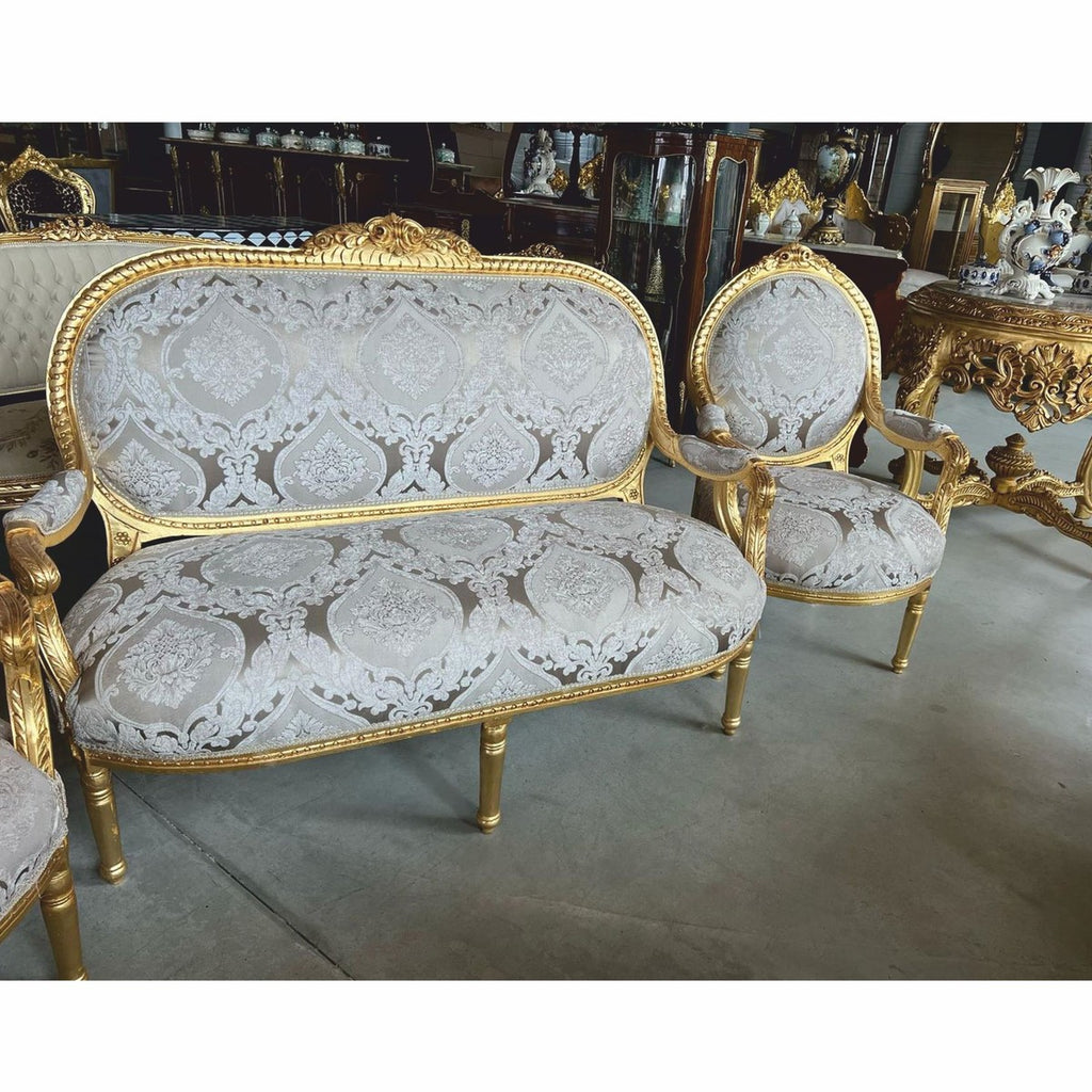 Barock Medaillon Salon Stuhl Grau / Gold H. 100 cm - Barock Möbel