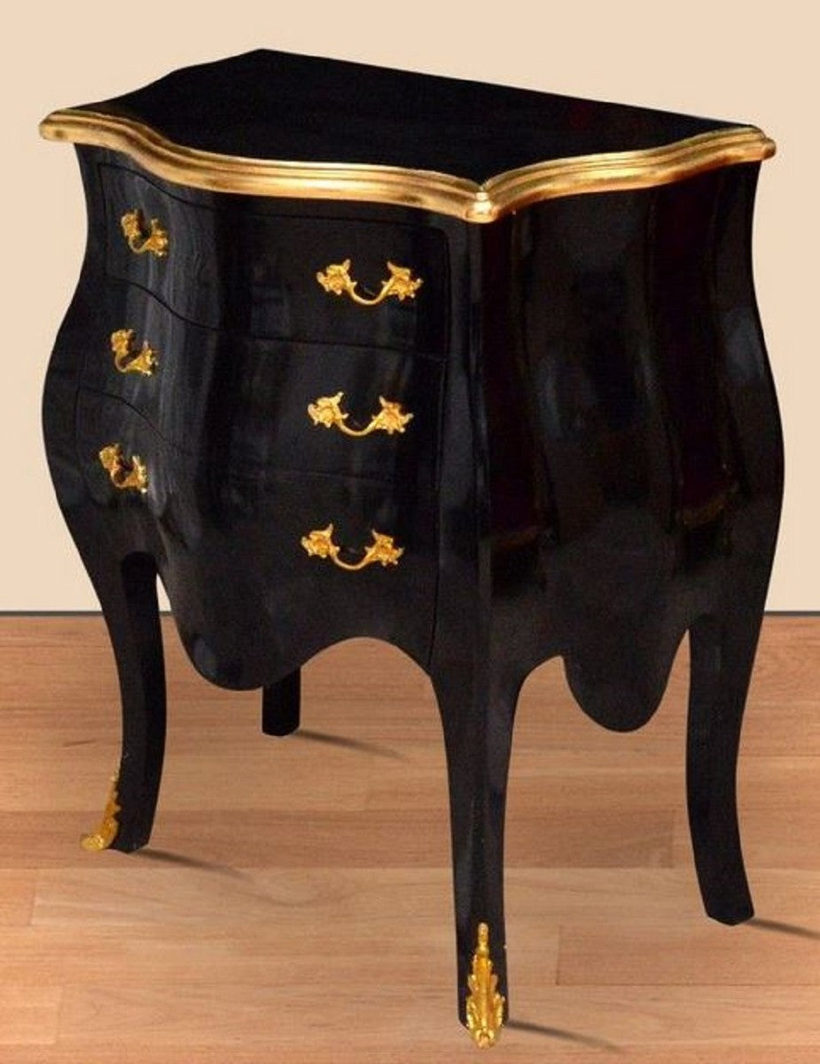 Barock Nachtkommode Schwarz / Gold - Handgefertigte Massivholz Kommode im Barockstil - Antik Stil Nachttisch mit 3 Schubladen - Barock Möbel