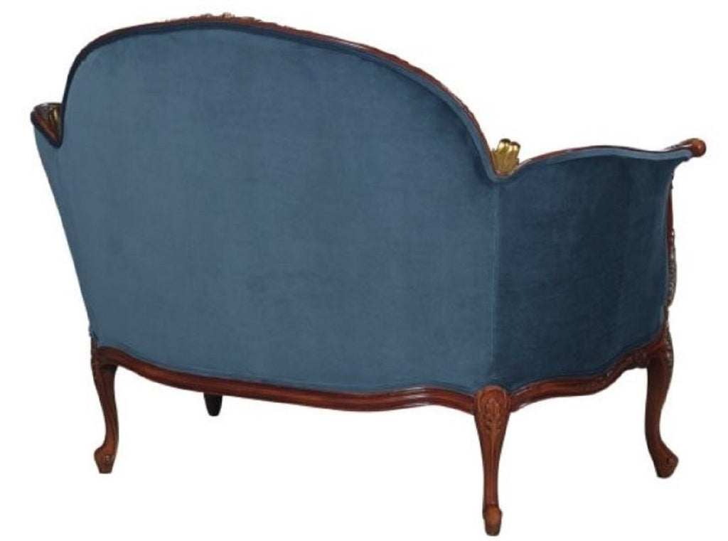 Barock Samt Sofa Blau / Braun / Messingfarben 125 x 73,5 x H. 92,5 cm - Möbel im Barockstil
