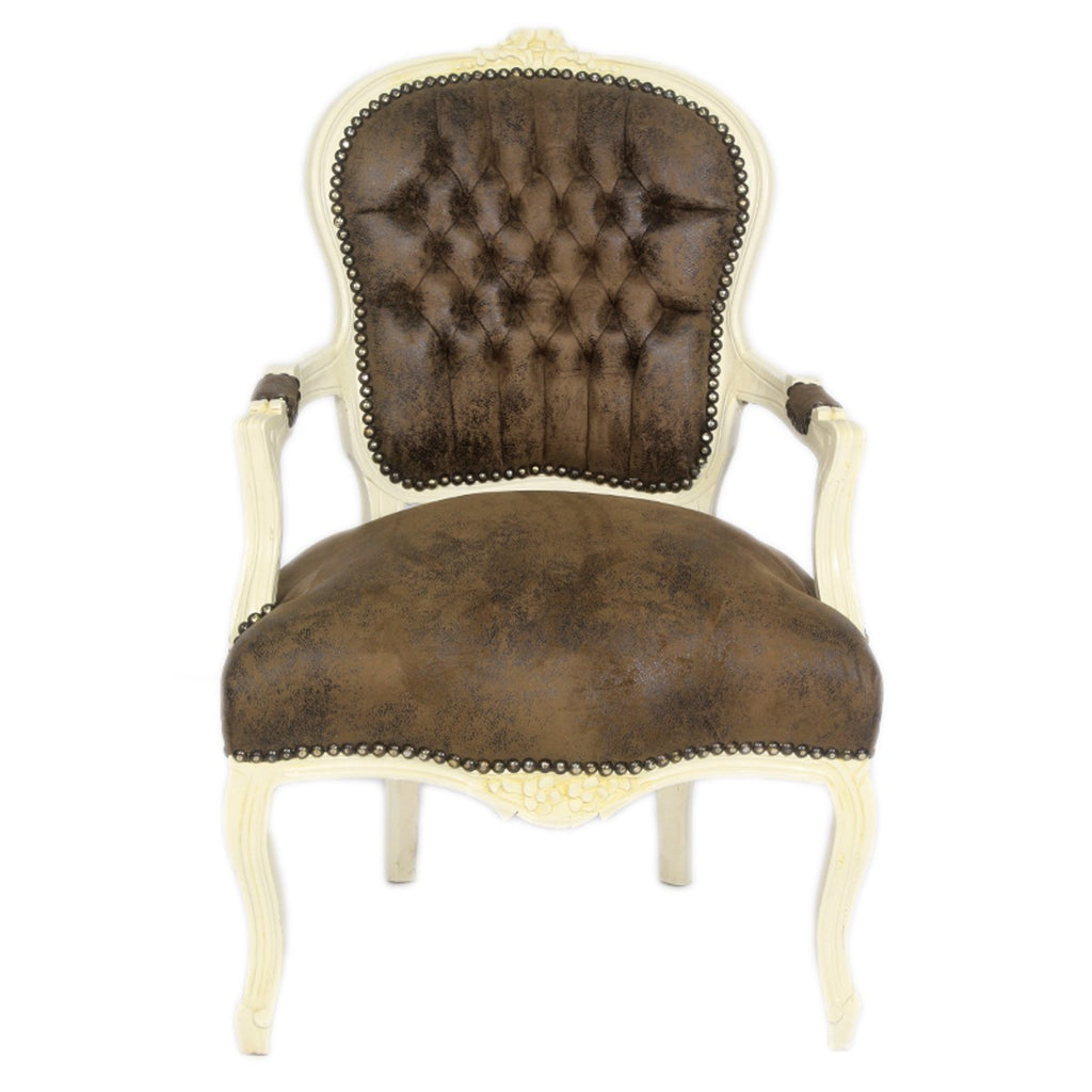Barock Salon Stuhl Braun Lederoptik / Creme - Möbel Antik Stil