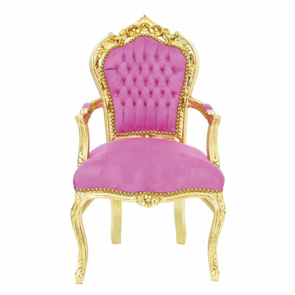 Barock Samt Esszimmer Stuhl mit Armlehnen Rosa / Gold - Barock Möbel