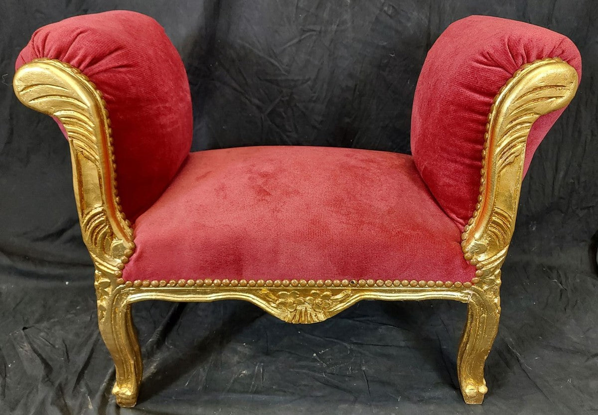Barock Schemel Rot / Gold - Handgefertigter Antik Stil Hocker - Barockstil Hocker - Wohnzimmer Möbel im Barockstil - Barockstil Möbel - Barock Möbel - Barock Einrichtung