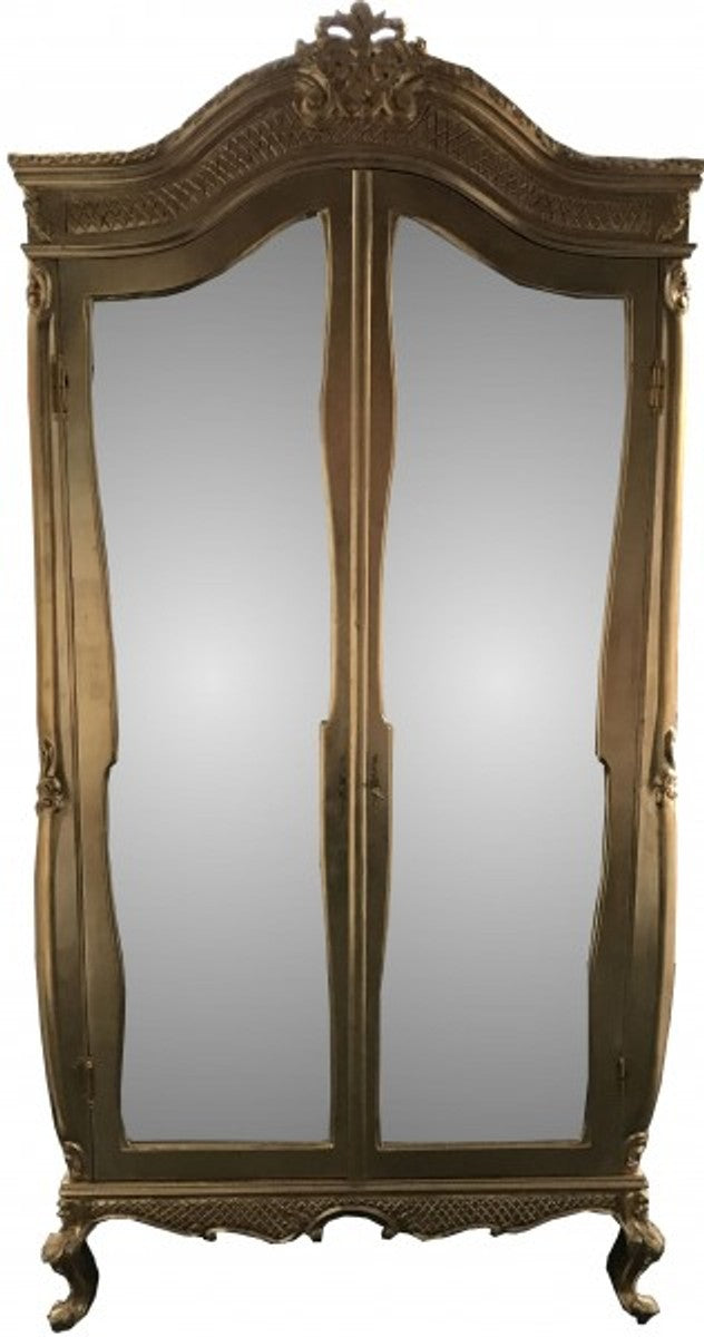 Barock Kleiderschrank Gold B 110 x H 230 cm Schlafzimmer Schrank - Antik Stil