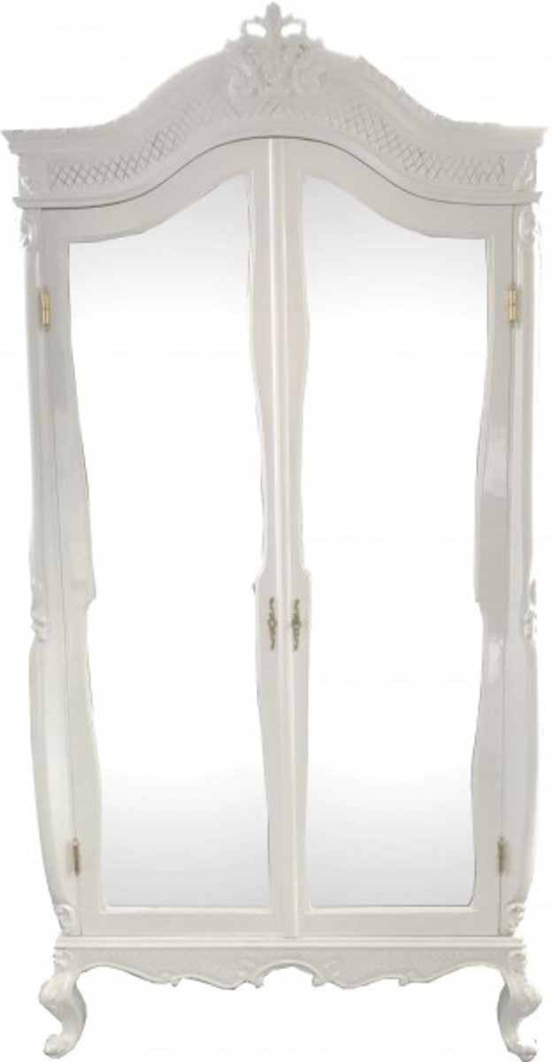 Barock Kleiderschrank Weiß Hochglanz B 110 x H 230 cm Schlafzimmer Schrank - Antik Stil