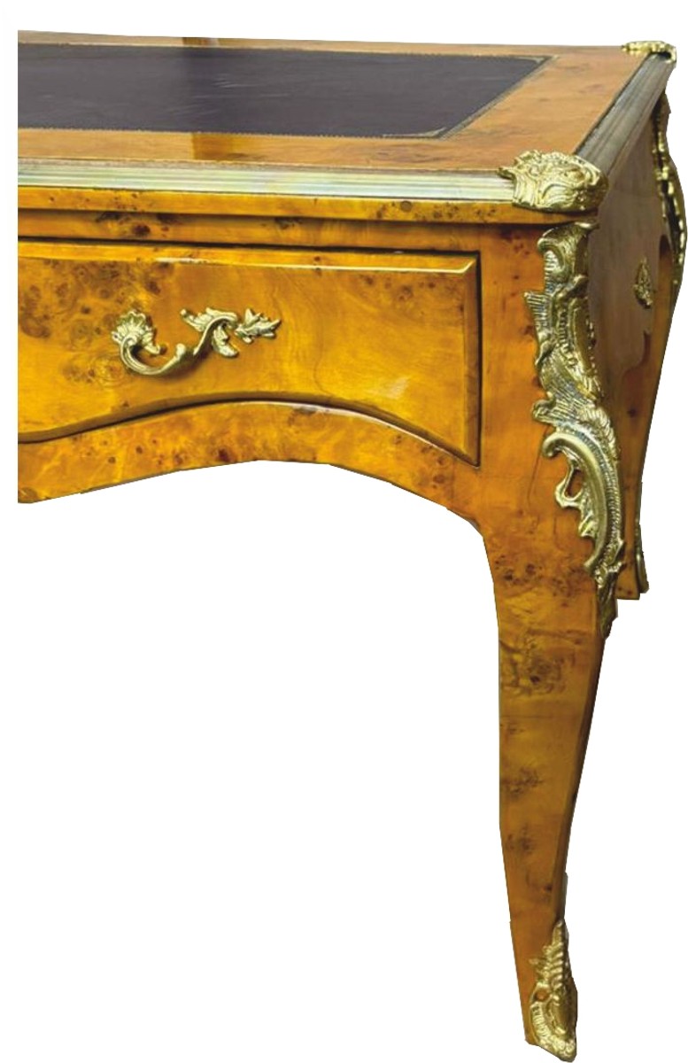 Barock Schreibtisch Vogelaugenahorn / Gold 160 cm - Barock Büro Möbel