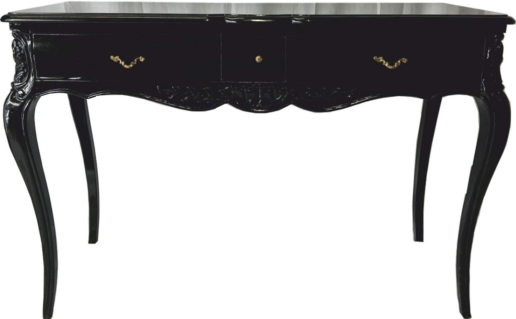 Barock Sekretär mit 3 Schubladen Schwarz / Messing - Barock Büro Möbel