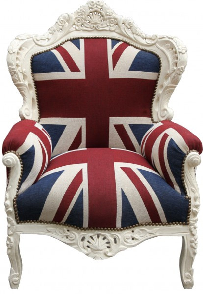Barock Sessel King Union Jack / Creme 85 x 85 x H. 120 cm - Barock England Sessel