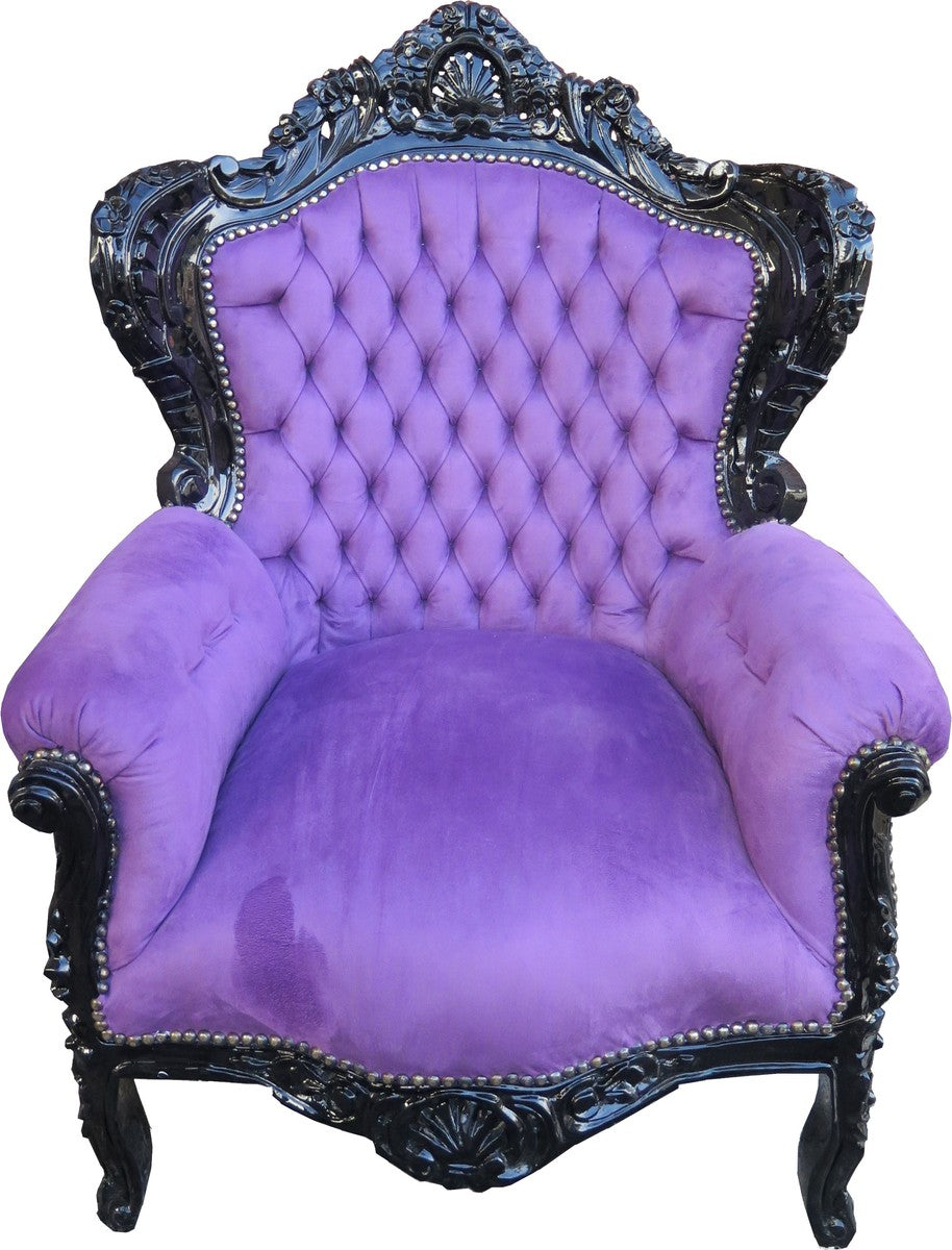 Barock Sessel King Lila / Schwarz 85 x 85 x H. 120 cm - Antike Möbel