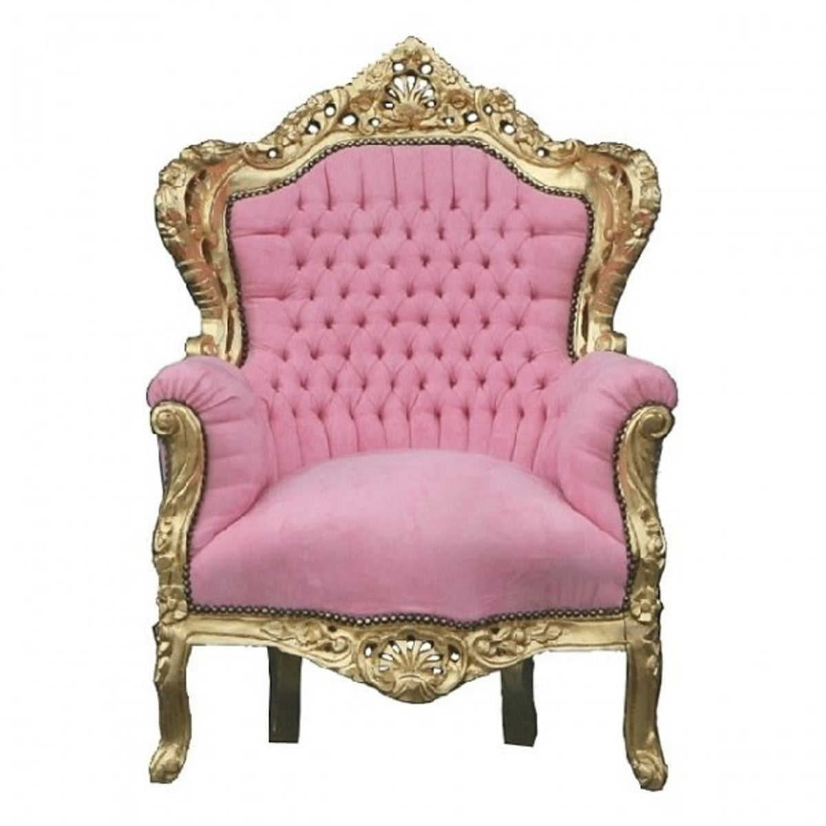 Barock Sessel King Rosa / Gold - Luxus Möbel im Antik Stil