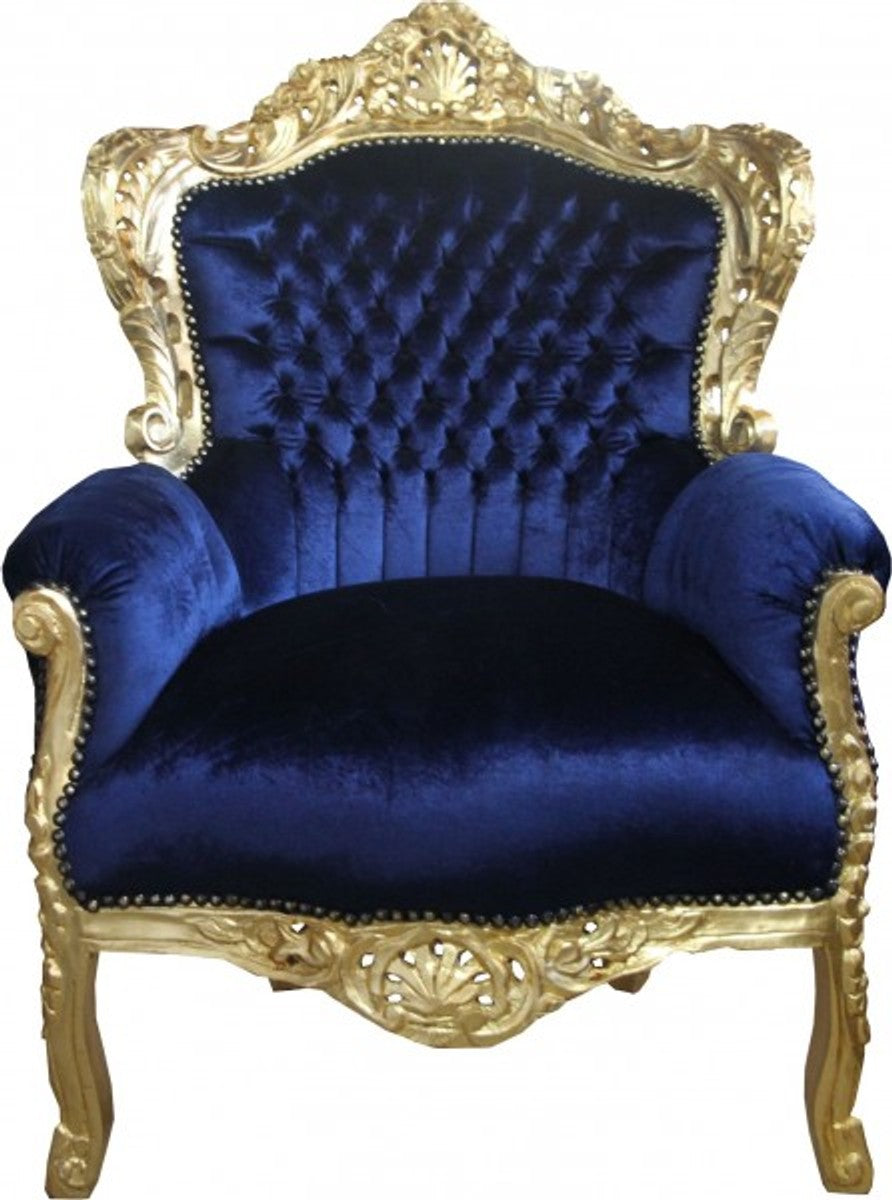 Barock Sessel King Royalblau / Gold 85 x 85 x H. 120 cm