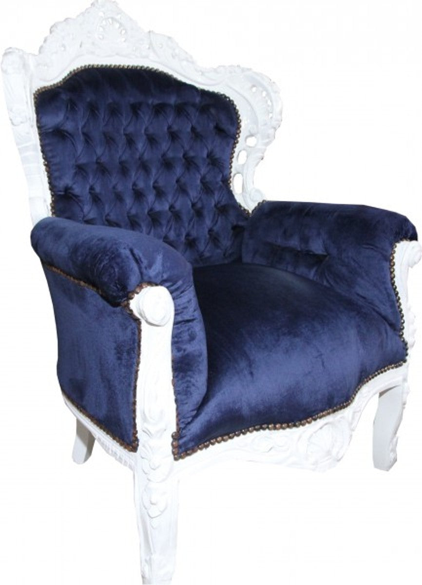 Barock Sessel King Royalblau / Weiß 85 x 85 x H. 120 cm - Barock Möbel