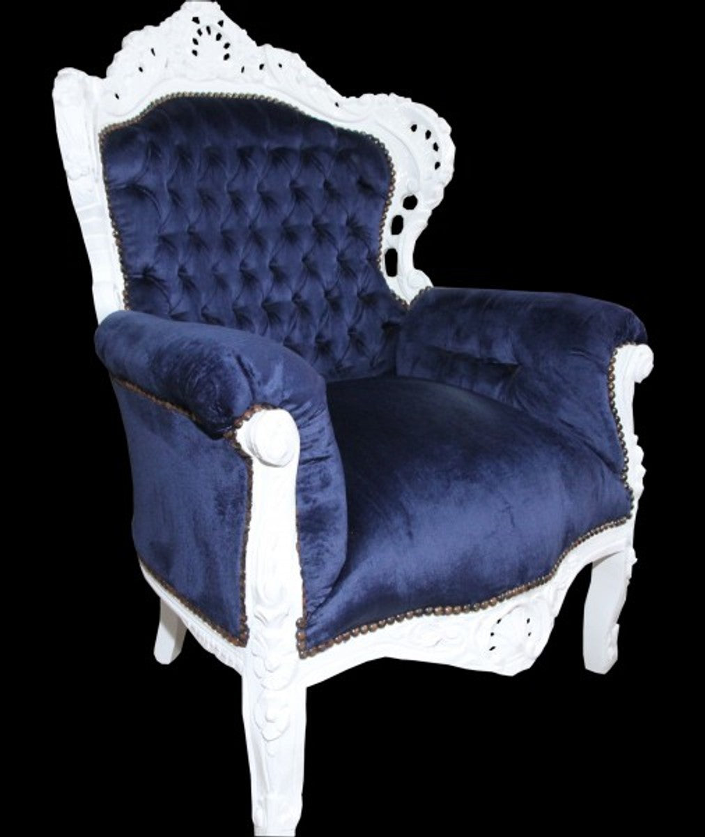 Barock Sessel King Royalblau / Weiß 85 x 85 x H. 120 cm - Barock Möbel